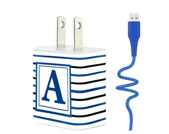 Pinstripe Phone Charger Set- Father's Day Gift- Gift for Dad- Gift for Graduate- Boyfriend Gift- iPhone- Dual USB- Gift for Him