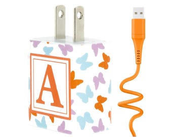 Butterfly Charger | Monogram| Lightning Cable | Type C  Cable | Personalized | Teacher Appreciation | Mother's Day