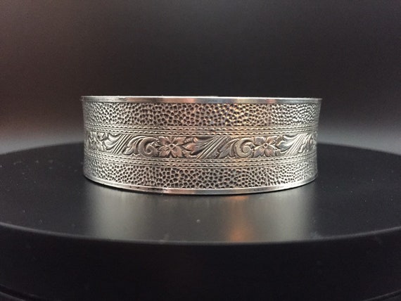 Victorian Engraved Sterling Silver Bangle Bracele… - image 1