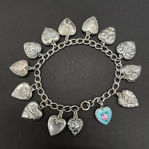 Vintage Sterling Silver Puffy Heart WWII Bracelet
