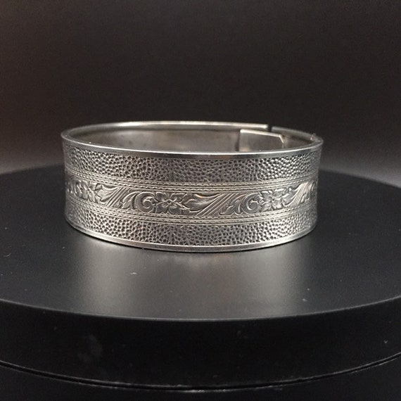 Victorian Engraved Sterling Silver Bangle Bracele… - image 7