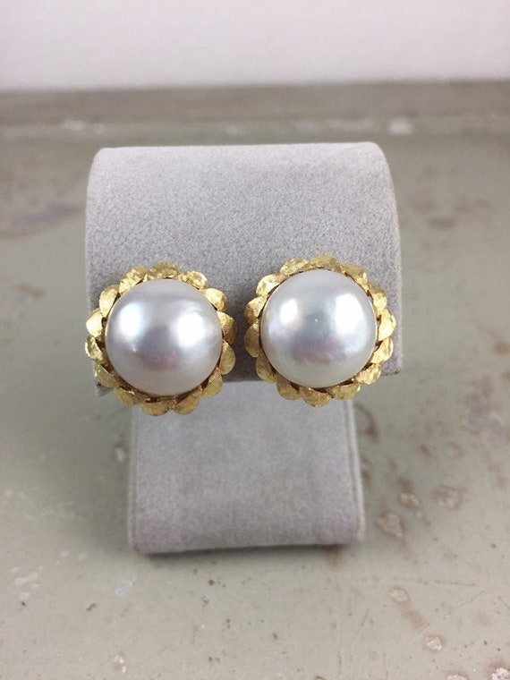 Estate Mabe Pearl Earrings 18k Gold | Gift For Her