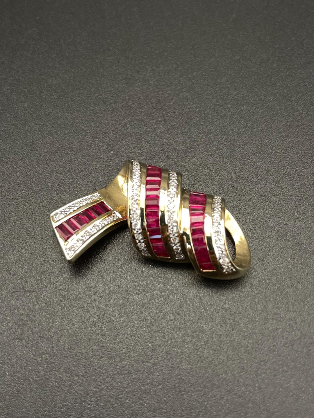 Ruby Slider Rectangular Ruby and Diamond 14k Ribbon Style Slider Pendant. Lay Away Available ...