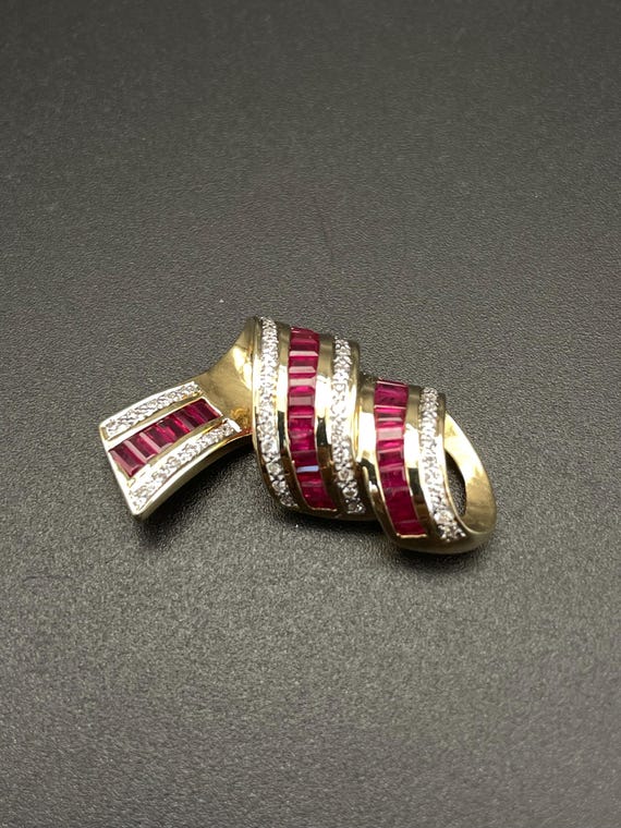 Ruby and Diamond 14k Ribbon Style Slider Pendant.… - image 1