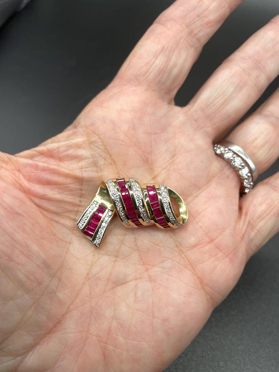 Ruby and Diamond 14k Ribbon Style Slider Pendant.… - image 4