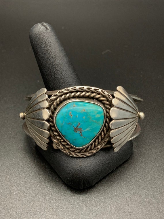 Estate Navajo Sterling Turquoise Cuff Bracelet Sig