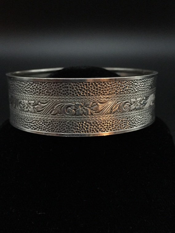 Victorian Engraved Sterling Silver Bangle Bracele… - image 6