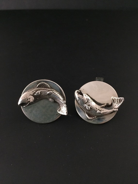 Cini Sterling Silver Trout Fish Cuff Links