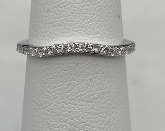 RESERVED. Vintage Diamond Curved 14k White Gold Wedding Band, Micro Pave, Stacking Ring, Anniversary Band, Gift for Her