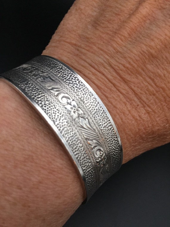 Victorian Engraved Sterling Silver Bangle Bracele… - image 3