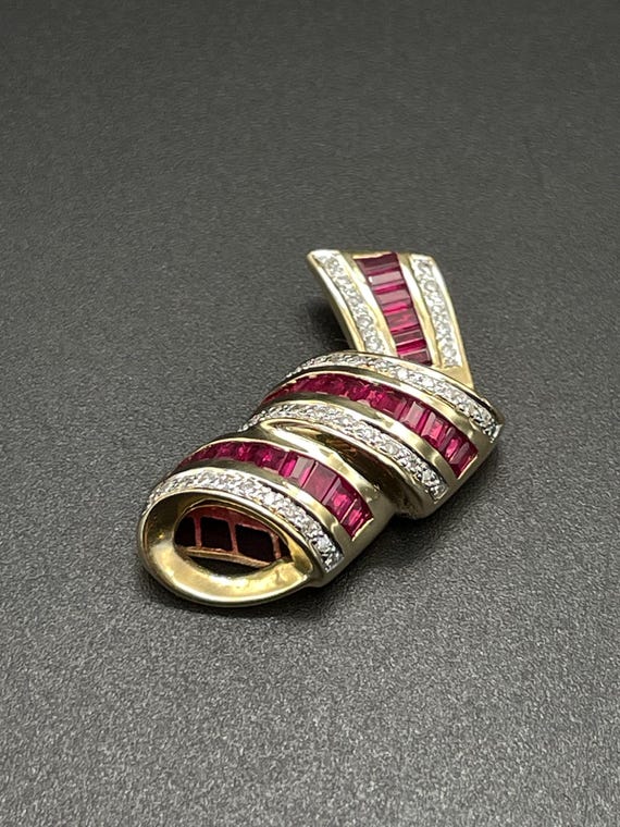 Ruby and Diamond 14k Ribbon Style Slider Pendant.… - image 7