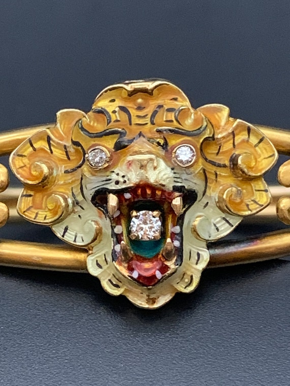 Antique Victorian Enamel and Diamond Tiger Bracele