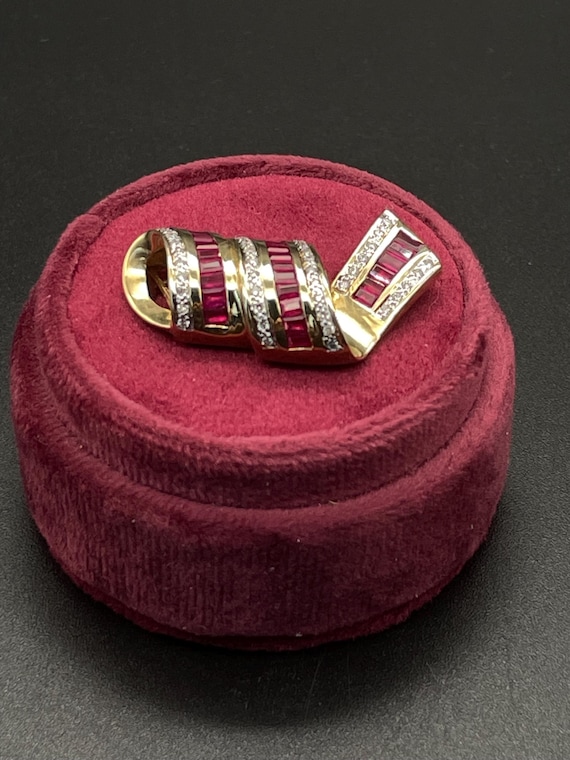 Ruby and Diamond 14k Ribbon Style Slider Pendant.… - image 6