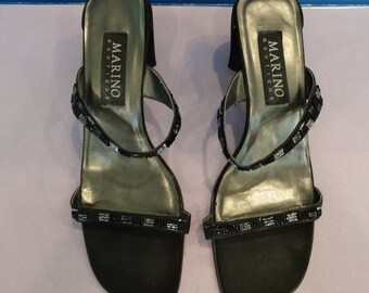 perfect condition circa 1990s WOMEN/'S TONG SANDALS Silver blue size 9.5 usa rubber sles and leather