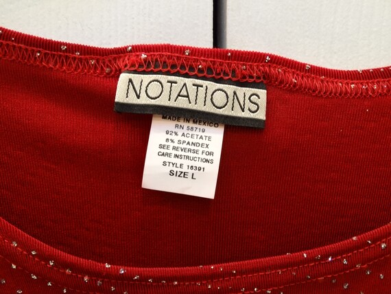 Red Sparkle Holiday Top: 1990s Acetate Spandex Pu… - image 2
