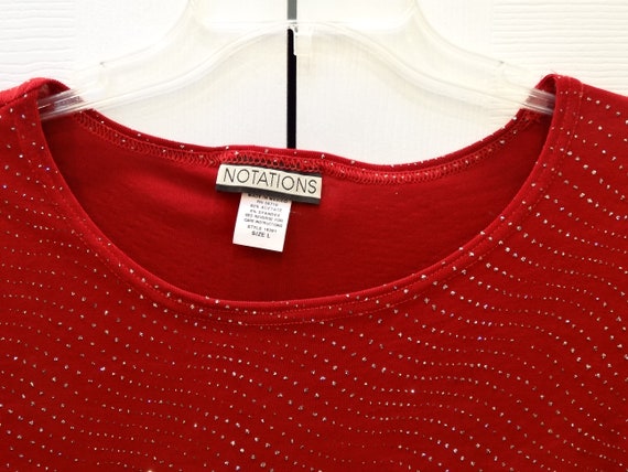 Red Sparkle Holiday Top: 1990s Acetate Spandex Pu… - image 3