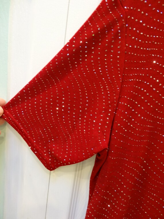 Red Sparkle Holiday Top: 1990s Acetate Spandex Pu… - image 9