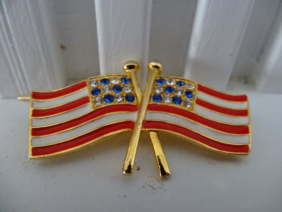 Patriotic, two American flags brooch, vintage 199… - image 3