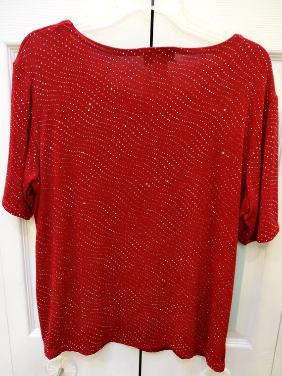 Red Sparkle Holiday Top: 1990s Acetate Spandex Pu… - image 7