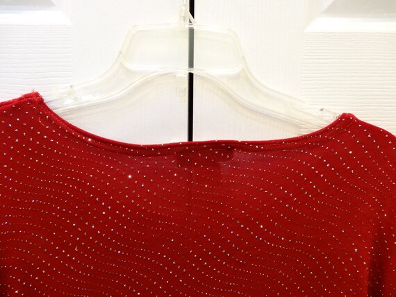 Red Sparkle Holiday Top: 1990s Acetate Spandex Pu… - image 6