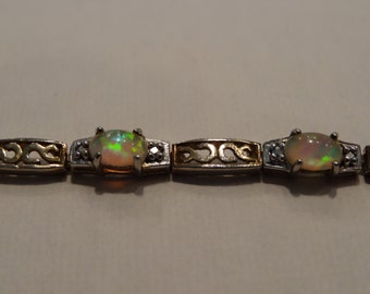 sale, Fire Opal & Diamond Bracelet: 18k Gold Overlay Sterling Silver Filigree