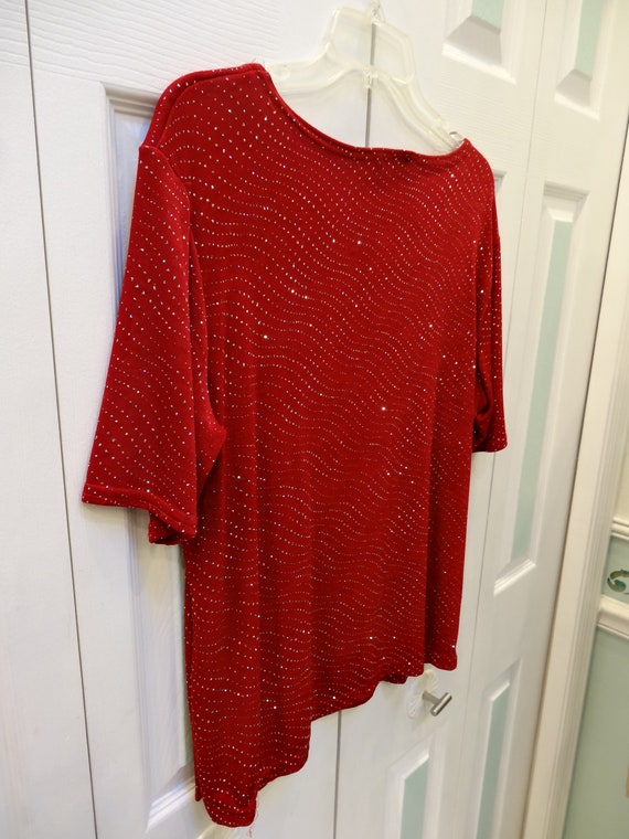 Red Sparkle Holiday Top: 1990s Acetate Spandex Pu… - image 8