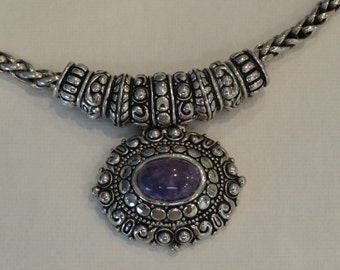 Victorian Amethyst Necklace Earring Set: Silver Tone Jewelry, 1970s