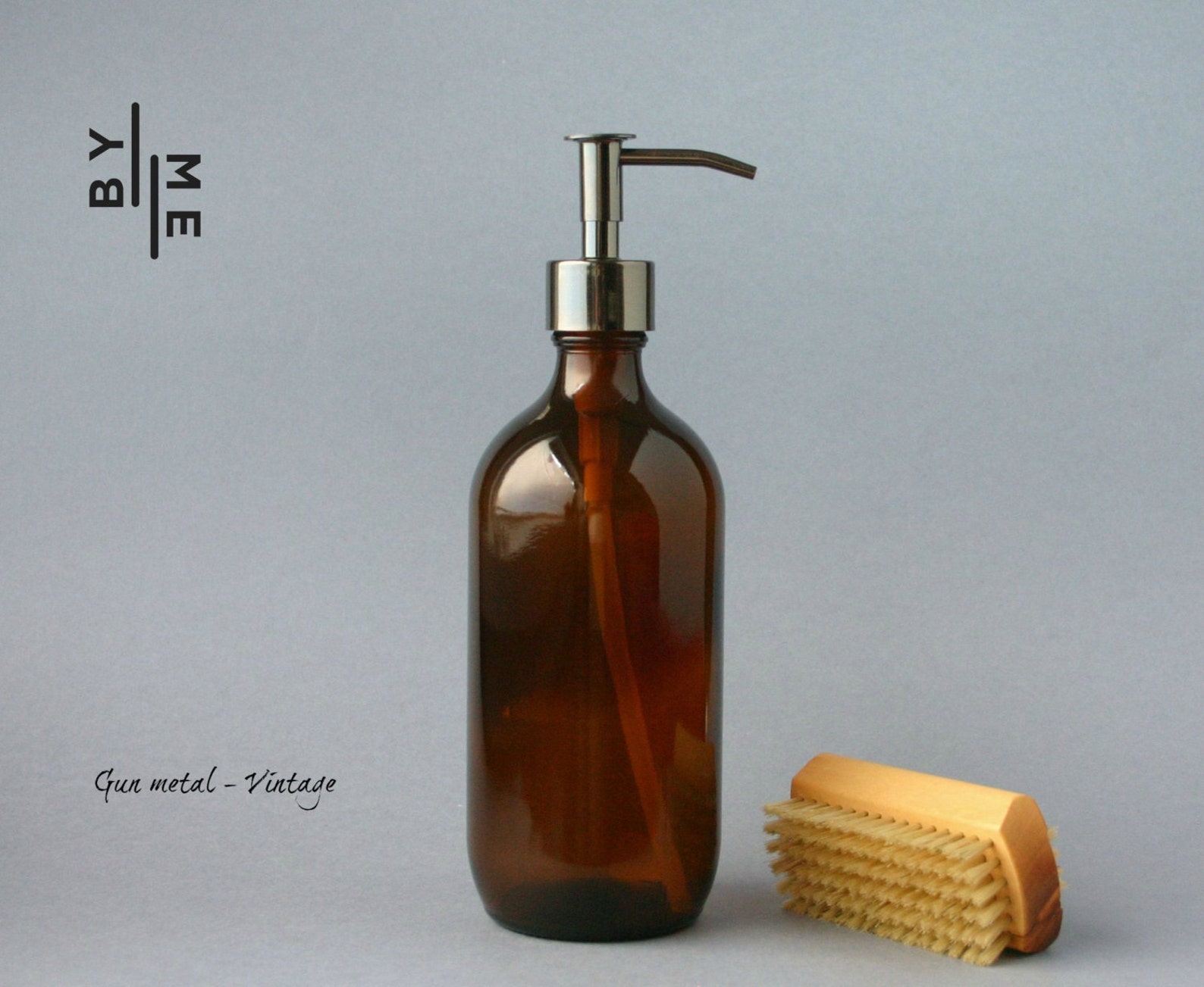 Amber Glass Bottle Soap Dispenser With Metal Pump Etsy