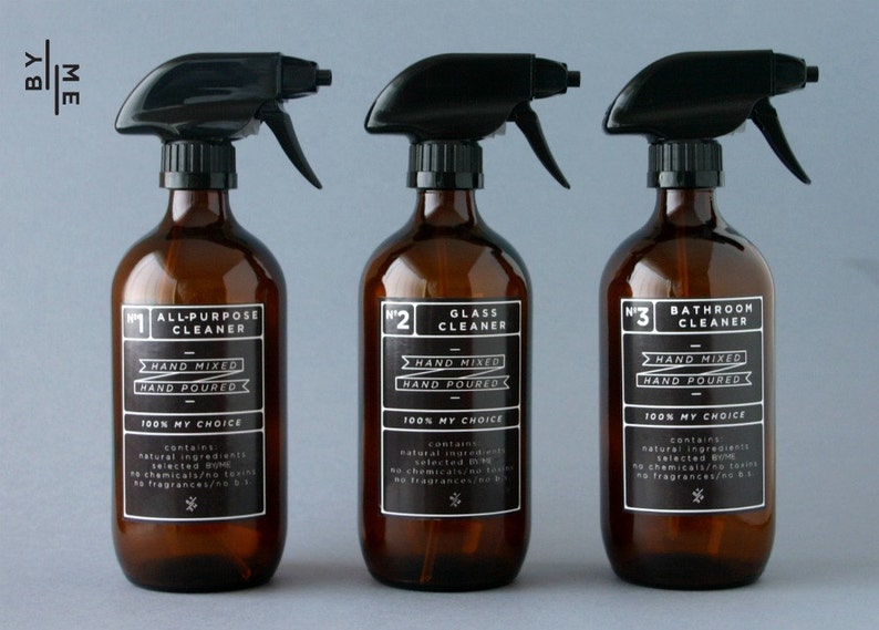 Amber Glass Spray Bottles. DIY Cleaning Set With Black Etsy