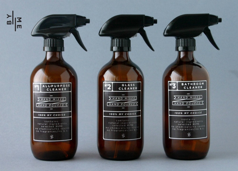 Amber Glass Spray Bottles. DIY Cleaning Set With Black Etsy