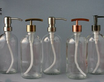 Clear glass bottle soap dispenser with metal pump