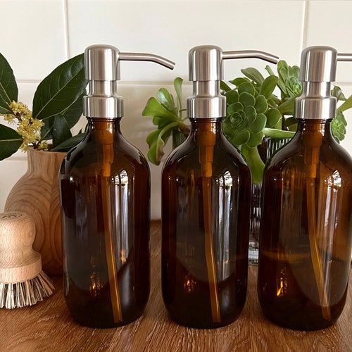 Amber Glass Foaming Soap Dispenser With Metal Pump Etsy