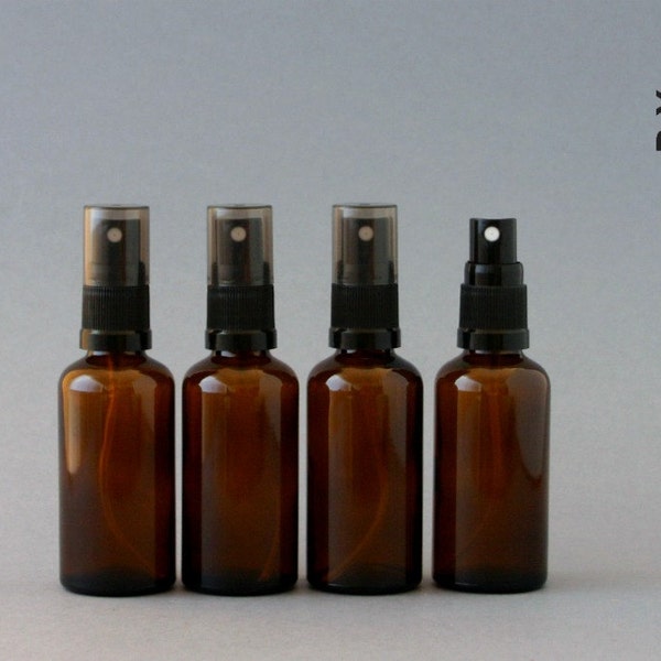 50ml Amber Glass Spray bottles with black fine mist sprayer (4 pack)
