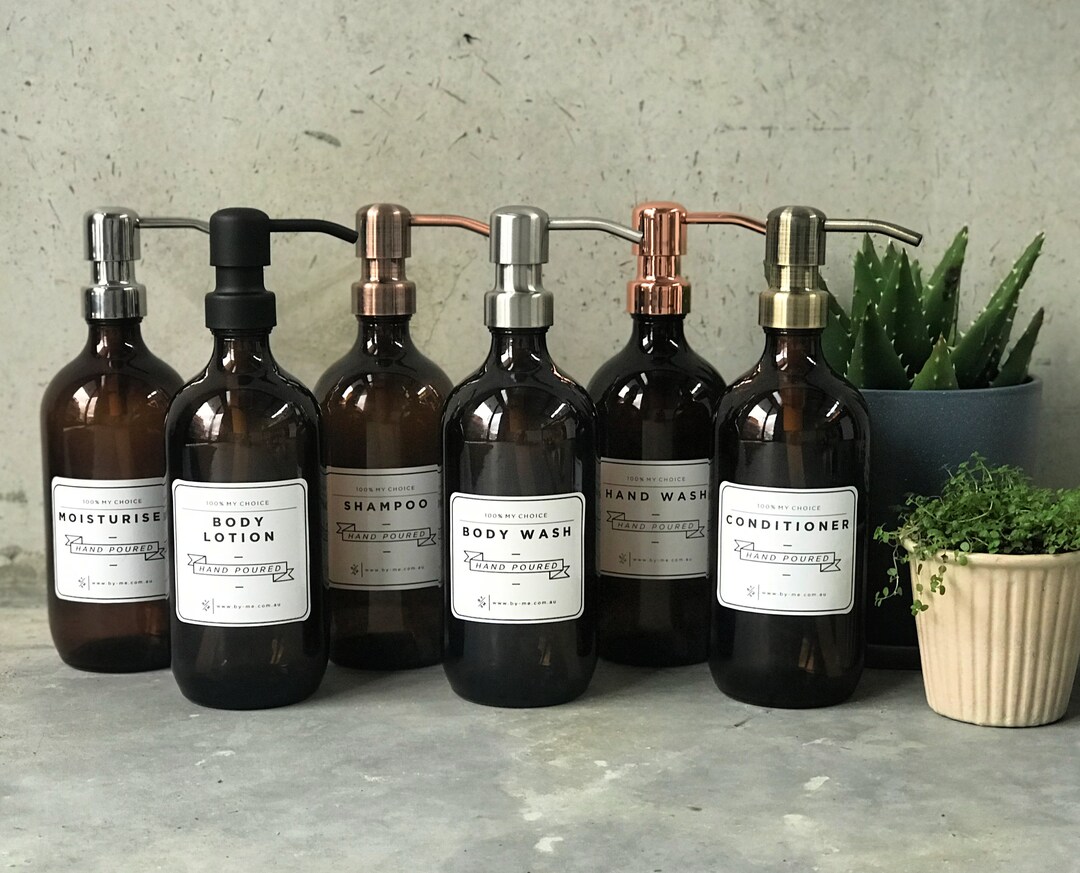 Amber Glass Bottle Soap Dispenser With Metal Pump and Designer Decal Etsy