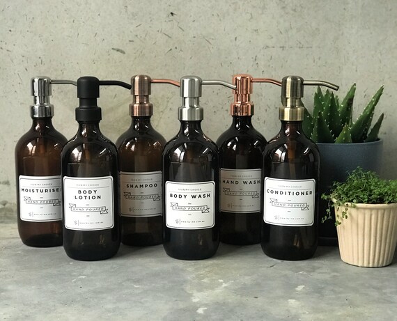 Amber Glass Bottle Soap Dispenser With Metal Pump And Designer Etsy