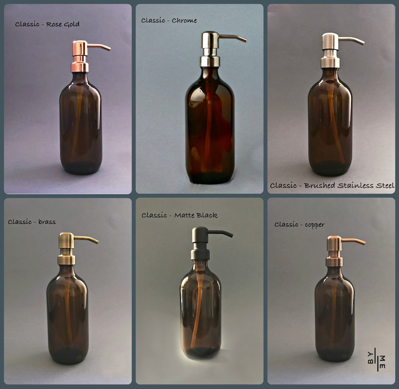 Amber glass bottle soap dispenser with metal pump and designer Etsy