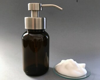 Amber Glass Foaming Soap Dispenser with Metal Pump