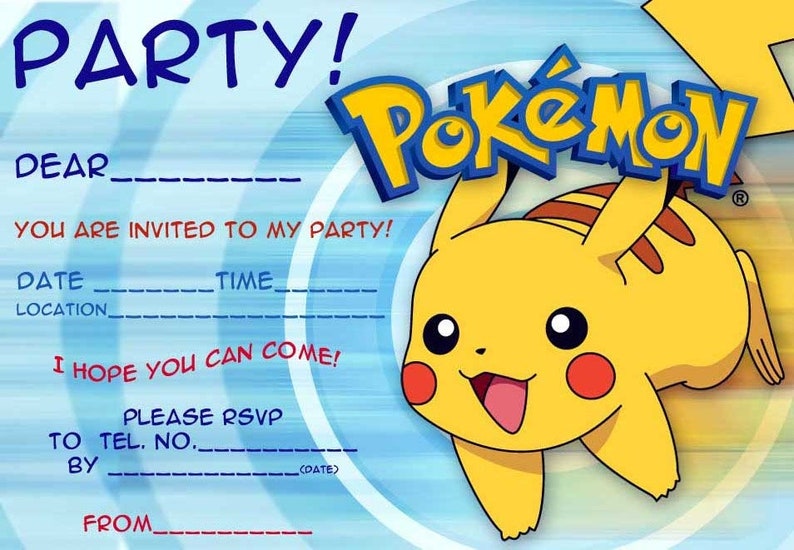 Pokemon Pikachu Party Invitations x 10 c/w Envelopes Etsy