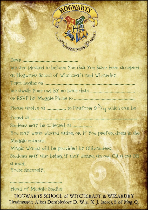 Harry Potter Hogwarts Birthday Party Invitations X 10 C W Etsy