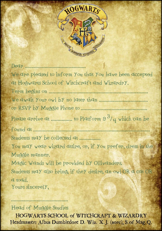 Harry Potter Hogwarts Birthday Party Invitations X 10 C W Etsy