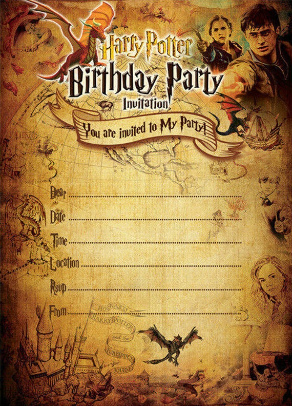 Harry Potter Party Invitations x 10 c/w Envelopes 
