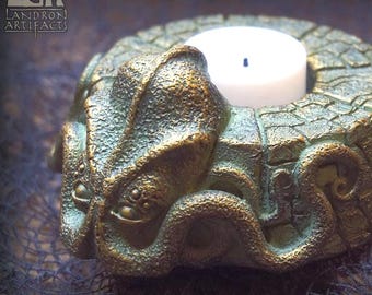 Cthulhu Idol Tea Light Holder - Lovecraft Replica Gothic Horror Art Oddity Artifact - Bronze Color Edition