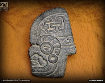 Macaw Totonac Hacha Wall Relief Tablet - Chiseled Onyx Color - Indiana Jones Prop Themed Decor Aztec Maya Replica