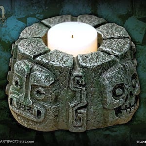 Indiana Jones Inspired Tea Light Holder Maya Aztec Themed Decor Prop Replica - Faces