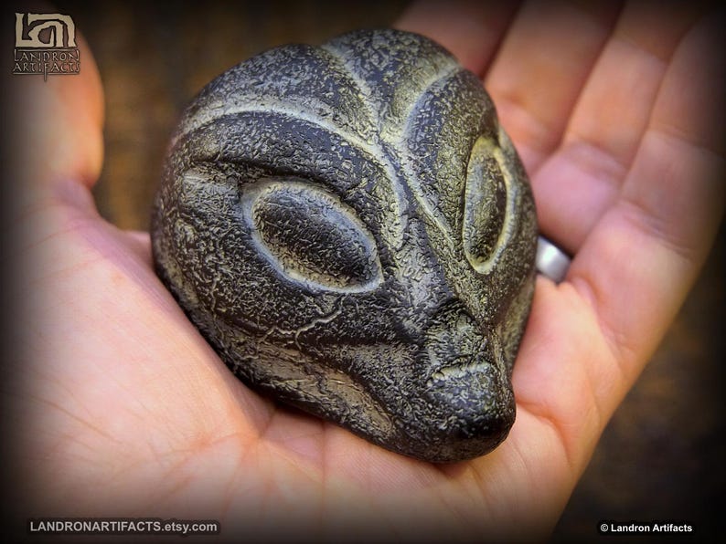 Grey Alien Stone Carving Artifact Replica Onyx Color UFO Gift Area 51 ...