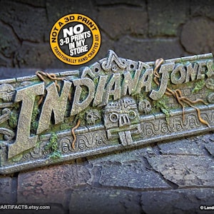 Indiana Jones Logo Themed Desktop Plaque Deluxe Edition with Mossy Stone Finish Aztec Maya