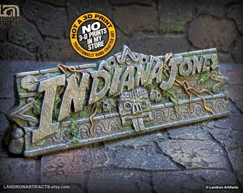 Indiana Jones Logo Themed Desktop Plaque Deluxe Edition with Mossy Stone Finish Aztec Maya