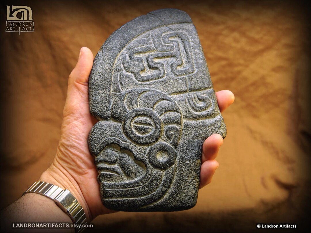 Aztec Maya Totonac Hacha Wall Relief Tablet Macaw Design Chiseled Onyx ...