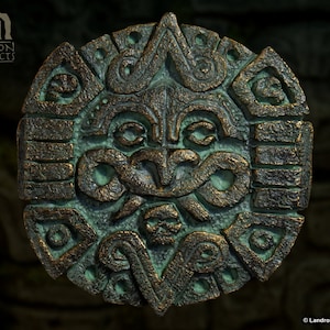 Mayan Inspired Tablet Wall Relief - Fangs -  Bronze Color - Indiana Jones Aztec Themed Decor