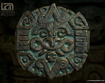 Mayan Inspired Tablet Wall Relief ("Fangs" - Bronze Variant)